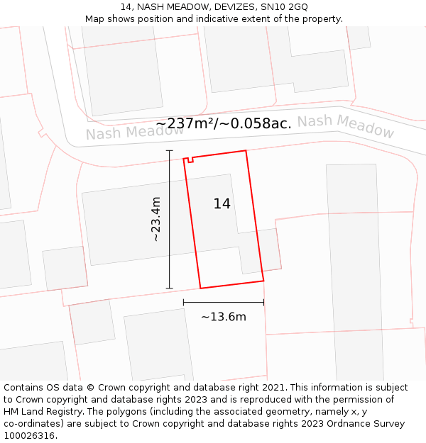 14, NASH MEADOW, DEVIZES, SN10 2GQ: Plot and title map