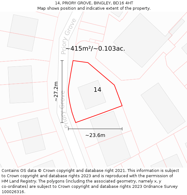 14, PRIORY GROVE, BINGLEY, BD16 4HT: Plot and title map