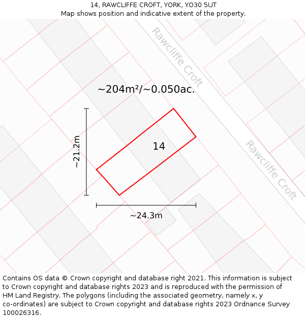 14, RAWCLIFFE CROFT, YORK, YO30 5UT: Plot and title map