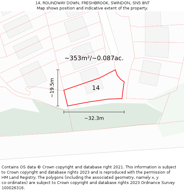 14, ROUNDWAY DOWN, FRESHBROOK, SWINDON, SN5 8NT: Plot and title map