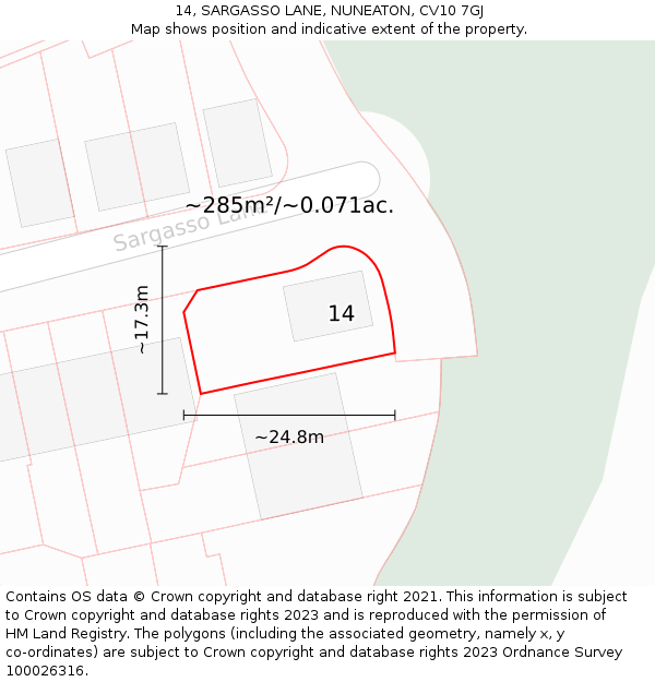 14, SARGASSO LANE, NUNEATON, CV10 7GJ: Plot and title map