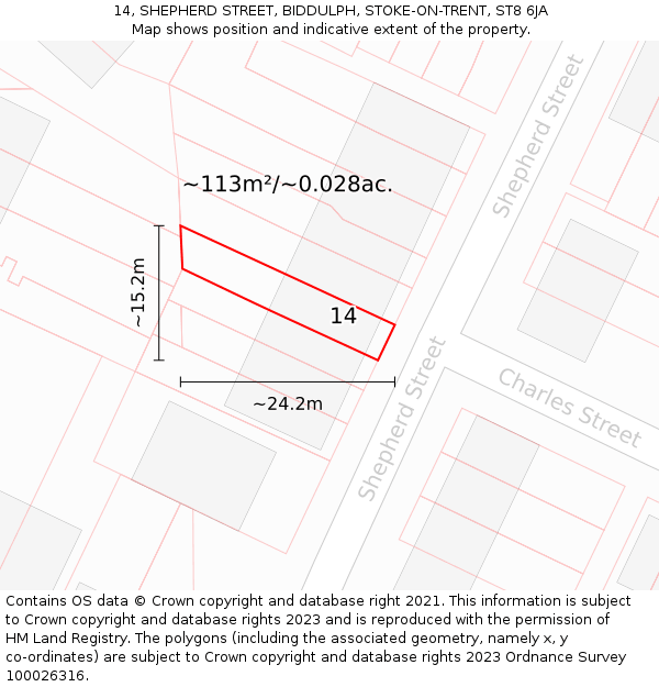 14, SHEPHERD STREET, BIDDULPH, STOKE-ON-TRENT, ST8 6JA: Plot and title map