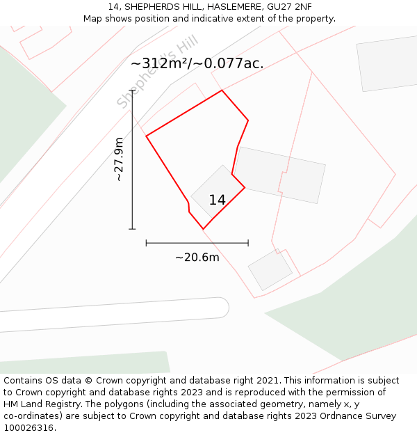 14, SHEPHERDS HILL, HASLEMERE, GU27 2NF: Plot and title map