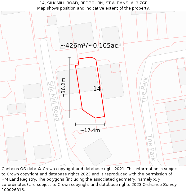 14, SILK MILL ROAD, REDBOURN, ST ALBANS, AL3 7GE: Plot and title map