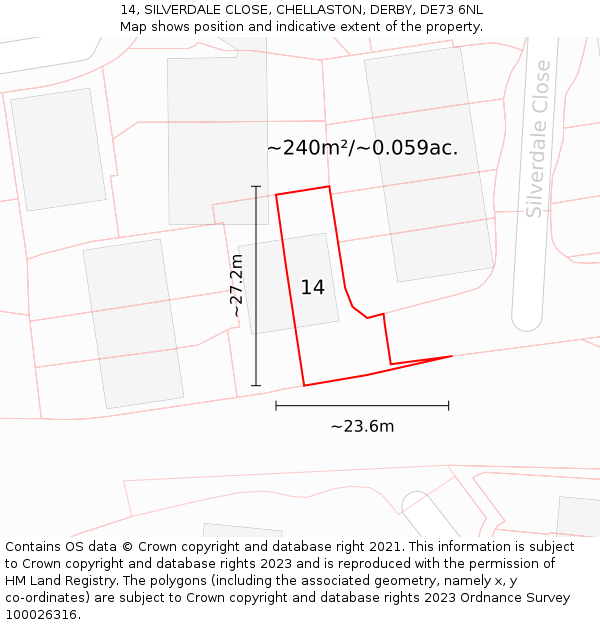 14, SILVERDALE CLOSE, CHELLASTON, DERBY, DE73 6NL: Plot and title map
