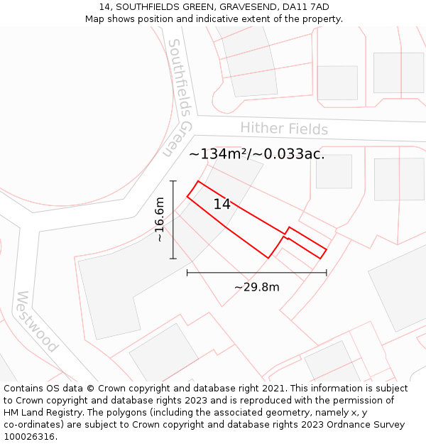 14, SOUTHFIELDS GREEN, GRAVESEND, DA11 7AD: Plot and title map