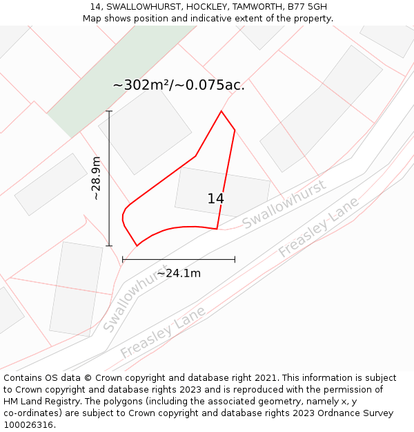 14, SWALLOWHURST, HOCKLEY, TAMWORTH, B77 5GH: Plot and title map