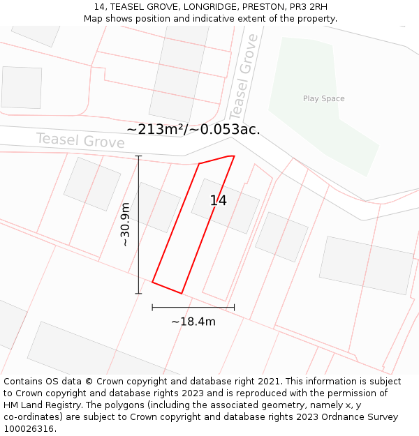 14, TEASEL GROVE, LONGRIDGE, PRESTON, PR3 2RH: Plot and title map