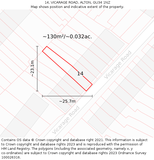 14, VICARAGE ROAD, ALTON, GU34 1NZ: Plot and title map