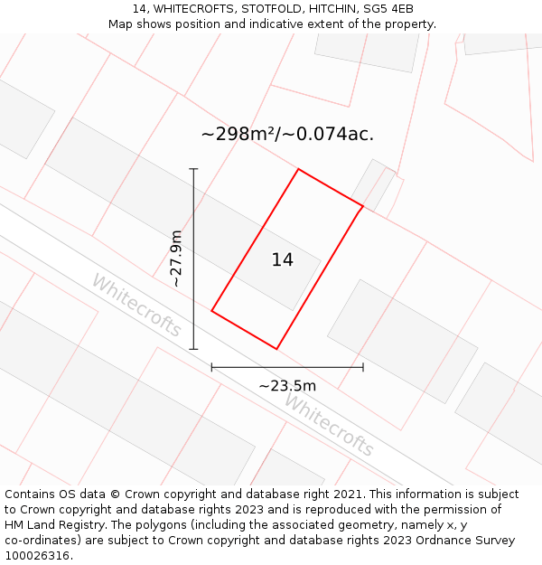 14, WHITECROFTS, STOTFOLD, HITCHIN, SG5 4EB: Plot and title map