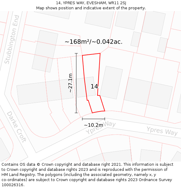 14, YPRES WAY, EVESHAM, WR11 2SJ: Plot and title map