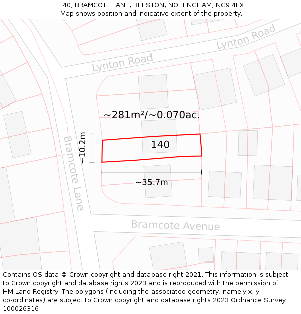 140, BRAMCOTE LANE, BEESTON, NOTTINGHAM, NG9 4EX: Plot and title map