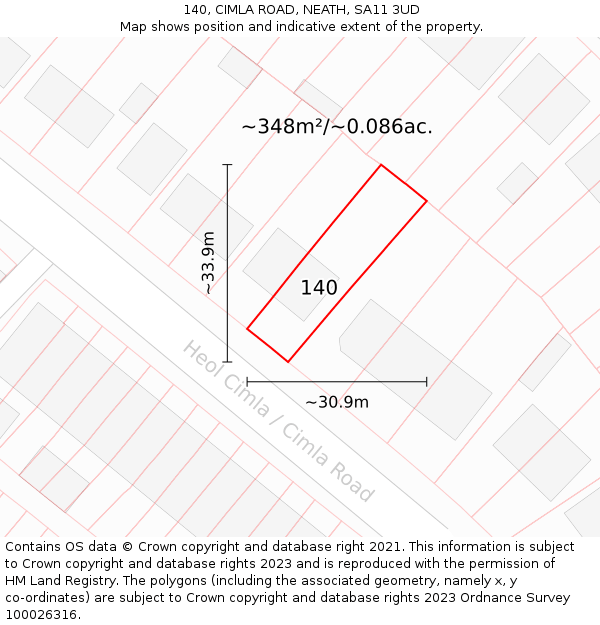 140, CIMLA ROAD, NEATH, SA11 3UD: Plot and title map