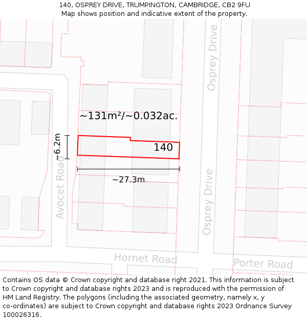 140, OSPREY DRIVE, TRUMPINGTON, CAMBRIDGE, CB2 9FU: Plot and title map