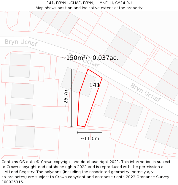 141, BRYN UCHAF, BRYN, LLANELLI, SA14 9UJ: Plot and title map