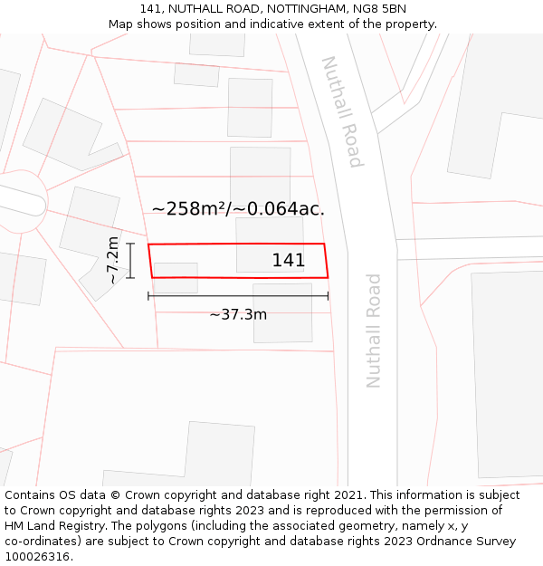 141, NUTHALL ROAD, NOTTINGHAM, NG8 5BN: Plot and title map