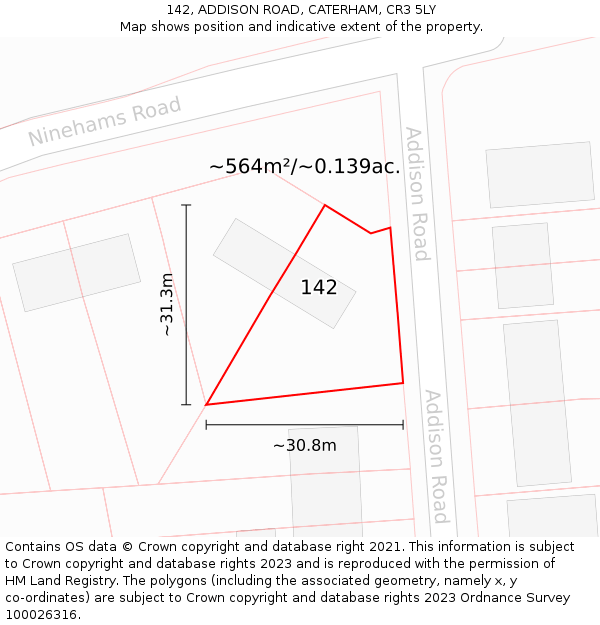142, ADDISON ROAD, CATERHAM, CR3 5LY: Plot and title map