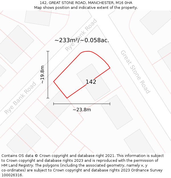 142, GREAT STONE ROAD, MANCHESTER, M16 0HA: Plot and title map