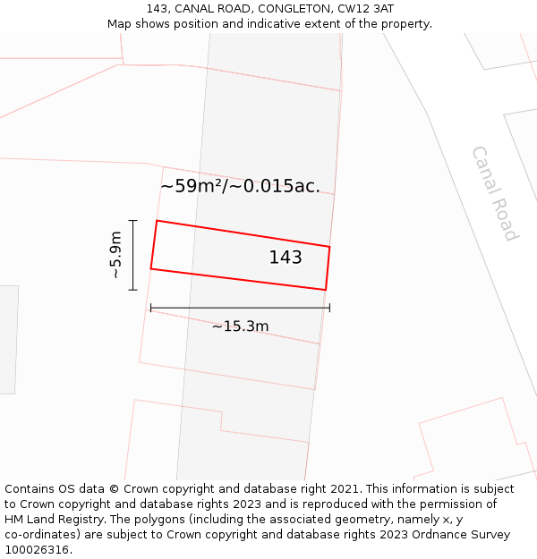 143, CANAL ROAD, CONGLETON, CW12 3AT: Plot and title map