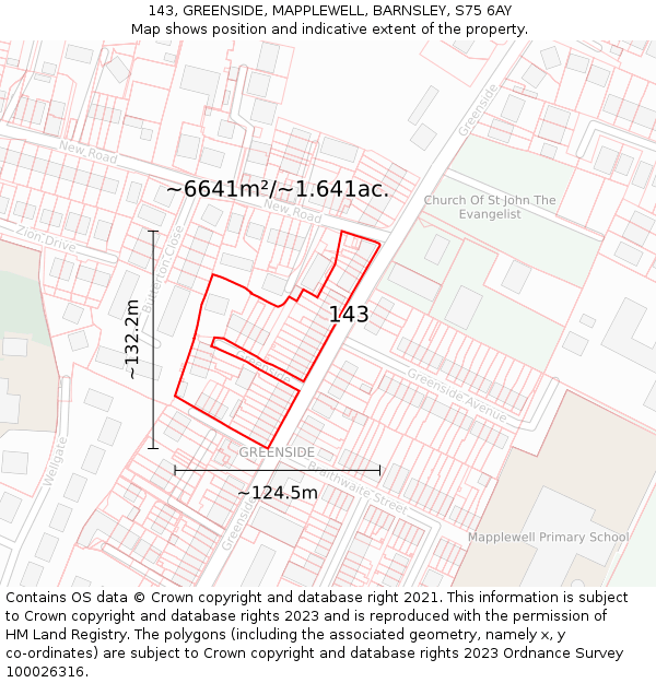 143, GREENSIDE, MAPPLEWELL, BARNSLEY, S75 6AY: Plot and title map
