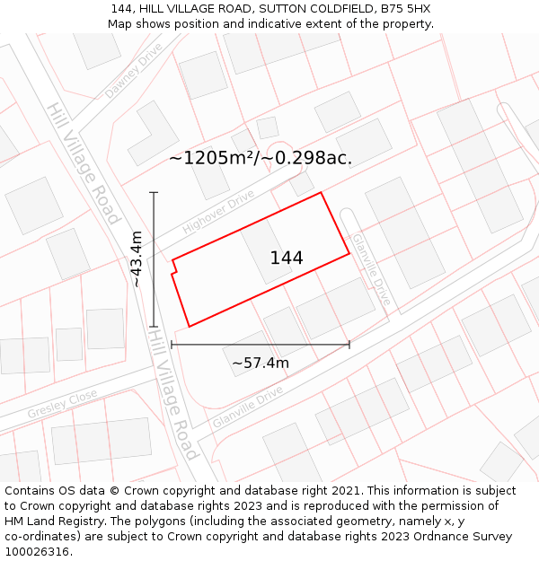 144, HILL VILLAGE ROAD, SUTTON COLDFIELD, B75 5HX: Plot and title map