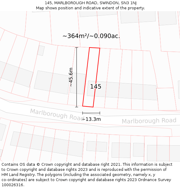 145, MARLBOROUGH ROAD, SWINDON, SN3 1NJ: Plot and title map