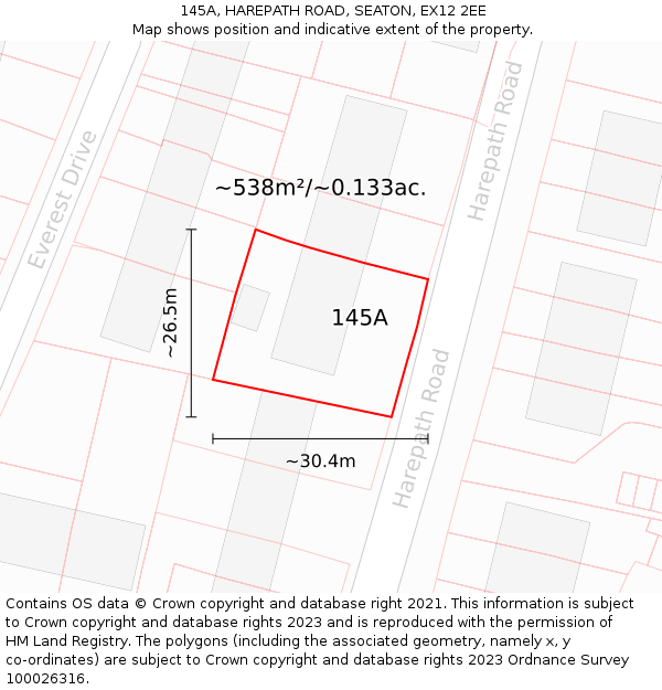 145A, HAREPATH ROAD, SEATON, EX12 2EE: Plot and title map