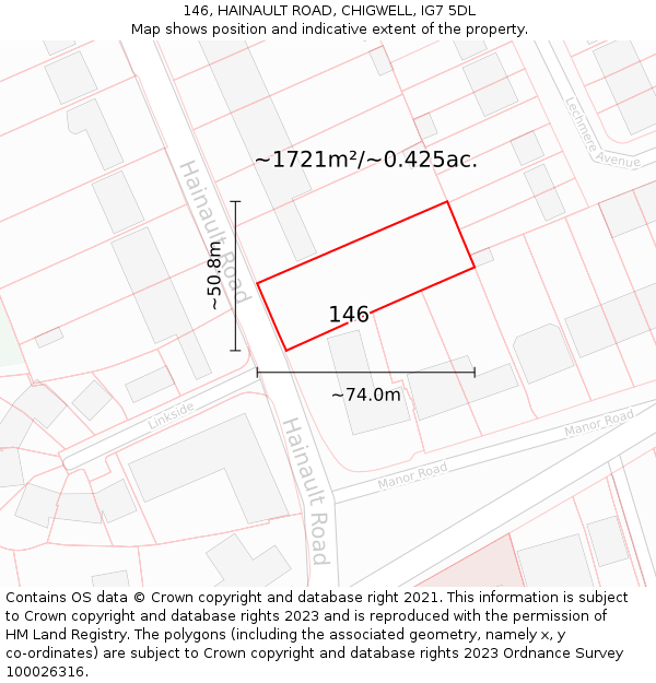 146, HAINAULT ROAD, CHIGWELL, IG7 5DL: Plot and title map