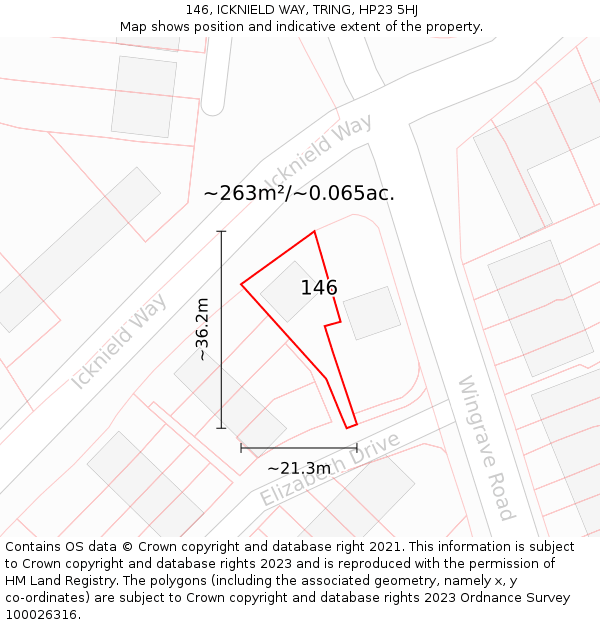 146, ICKNIELD WAY, TRING, HP23 5HJ: Plot and title map
