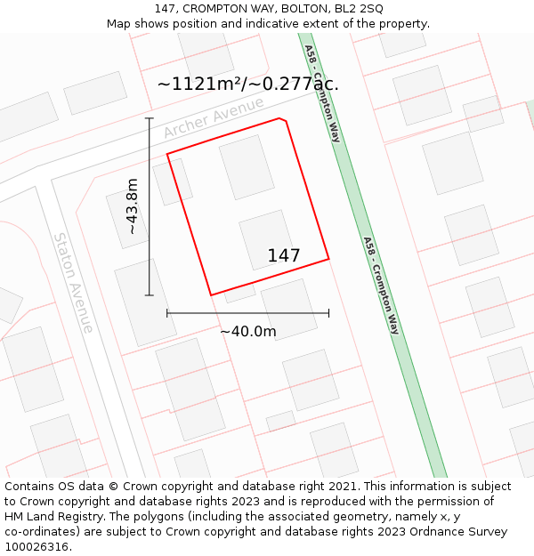 147, CROMPTON WAY, BOLTON, BL2 2SQ: Plot and title map