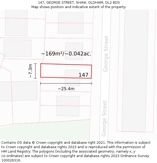 147, GEORGE STREET, SHAW, OLDHAM, OL2 8DS: Plot and title map