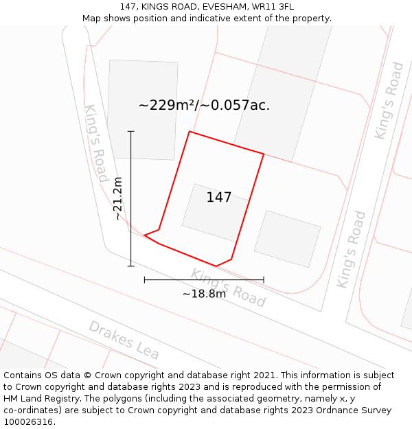 147, KINGS ROAD, EVESHAM, WR11 3FL: Plot and title map
