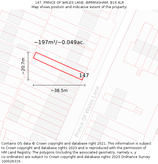 147, PRINCE OF WALES LANE, BIRMINGHAM, B14 4LR: Plot and title map