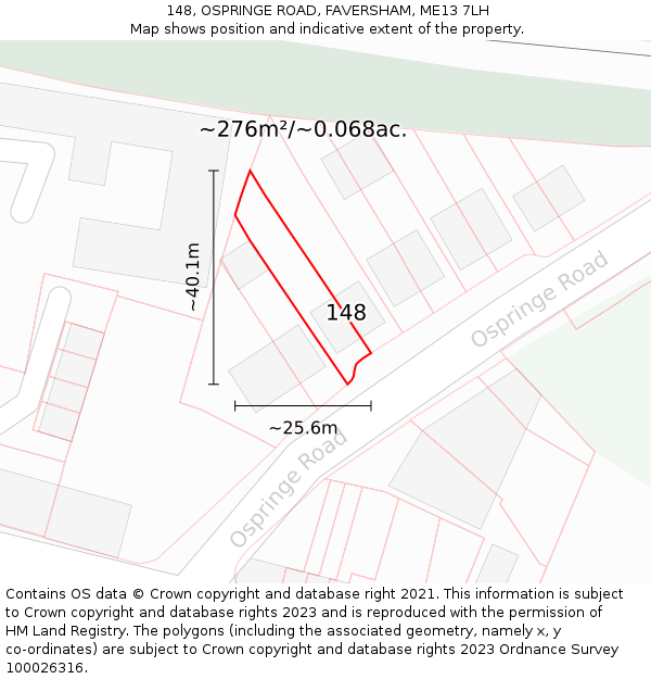 148, OSPRINGE ROAD, FAVERSHAM, ME13 7LH: Plot and title map