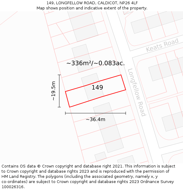 149, LONGFELLOW ROAD, CALDICOT, NP26 4LF: Plot and title map