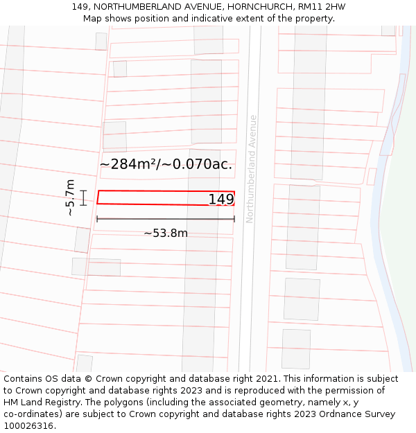 149, NORTHUMBERLAND AVENUE, HORNCHURCH, RM11 2HW: Plot and title map