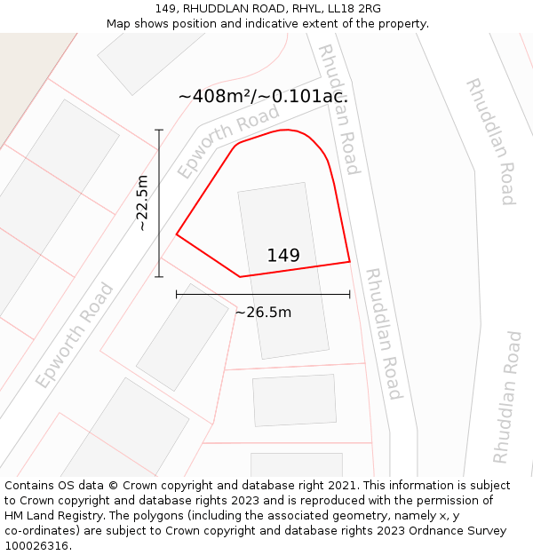 149, RHUDDLAN ROAD, RHYL, LL18 2RG: Plot and title map