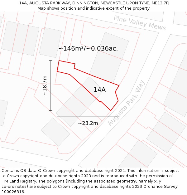 14A, AUGUSTA PARK WAY, DINNINGTON, NEWCASTLE UPON TYNE, NE13 7FJ: Plot and title map