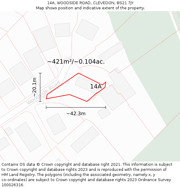 14A, WOODSIDE ROAD, CLEVEDON, BS21 7JY: Plot and title map
