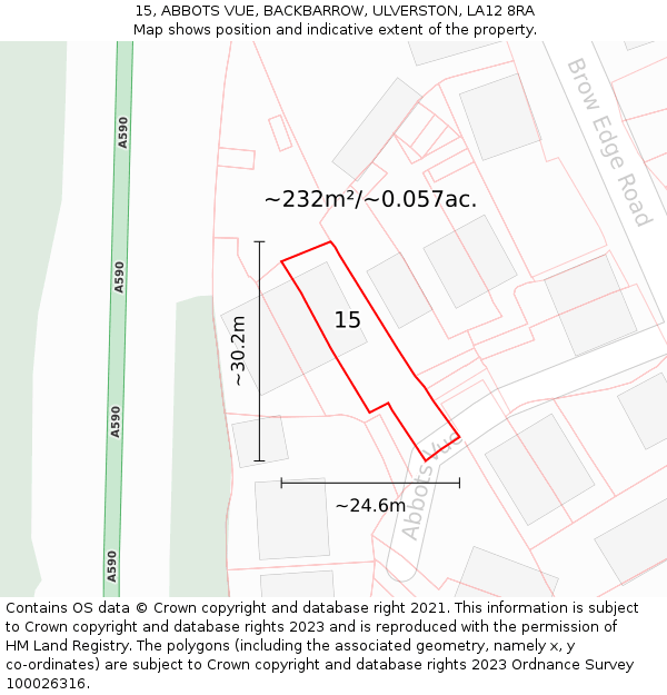 15, ABBOTS VUE, BACKBARROW, ULVERSTON, LA12 8RA: Plot and title map