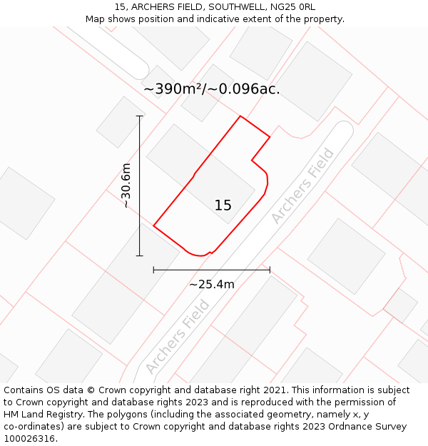 15, ARCHERS FIELD, SOUTHWELL, NG25 0RL: Plot and title map