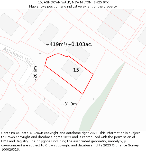 15, ASHDOWN WALK, NEW MILTON, BH25 6TX: Plot and title map