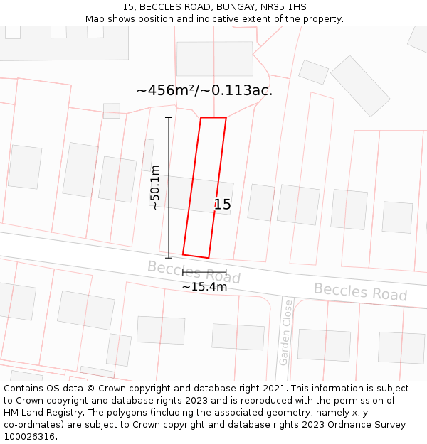 15, BECCLES ROAD, BUNGAY, NR35 1HS: Plot and title map