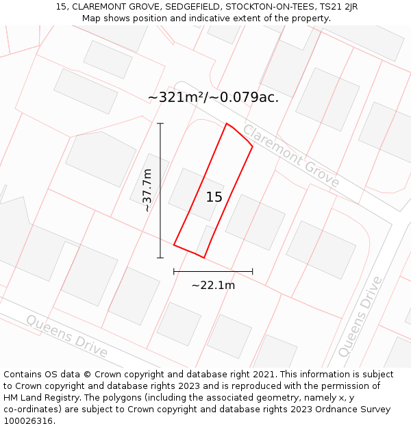 15, CLAREMONT GROVE, SEDGEFIELD, STOCKTON-ON-TEES, TS21 2JR: Plot and title map