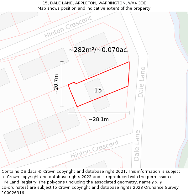 15, DALE LANE, APPLETON, WARRINGTON, WA4 3DE: Plot and title map