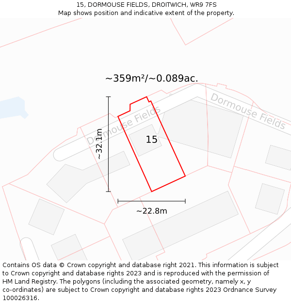 15, DORMOUSE FIELDS, DROITWICH, WR9 7FS: Plot and title map