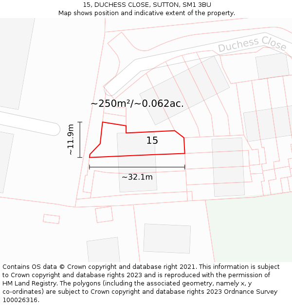 15, DUCHESS CLOSE, SUTTON, SM1 3BU: Plot and title map