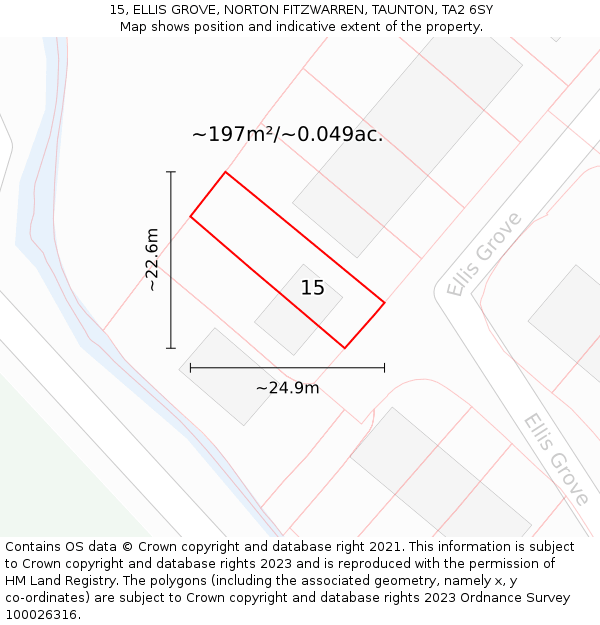 15, ELLIS GROVE, NORTON FITZWARREN, TAUNTON, TA2 6SY: Plot and title map