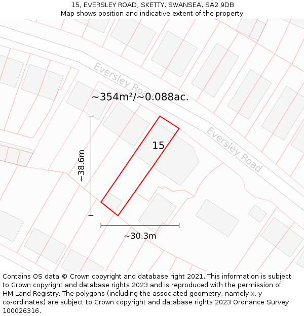 15, EVERSLEY ROAD, SKETTY, SWANSEA, SA2 9DB: Plot and title map
