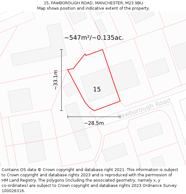 15, FAWBOROUGH ROAD, MANCHESTER, M23 9BU: Plot and title map